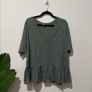 Green V Neck Peplum Tee